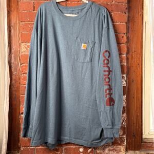 Carhartt Long Sleeve Logo Loose Fit Tee Sz 3XL Heather Blue Logo Pocket